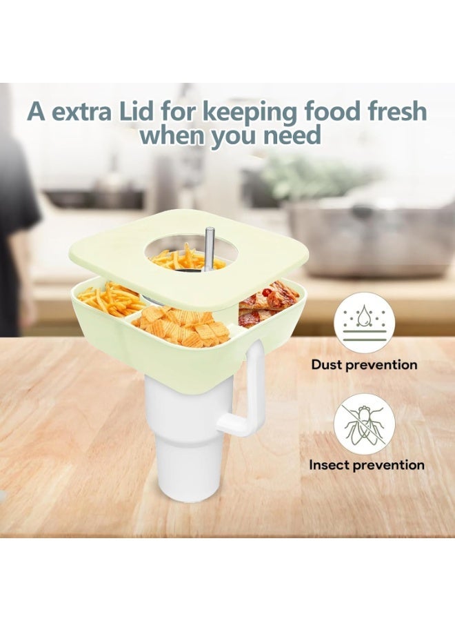 بيوينتي وعاء وجبات خفيفة مع غطاء مخصص لكوب ستانلي 40 أونصة ذي المقبض، صينية سيليكون ملحقة تقديم الوجبات، مناسبة لحامل الأكواب في السيارة أو للاستخدام الخارجي، باللون الكريمي - Image 5